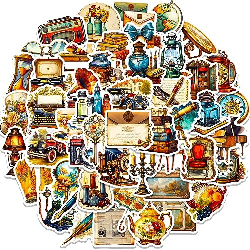 APAREAL Vintage Sticker Set 50 Stück, Wasserfeste Aufkleber für Laptop Scrapbook Fahrrad Skateboard Motorrad Snowboard Koffer Sticker für Erwachsene