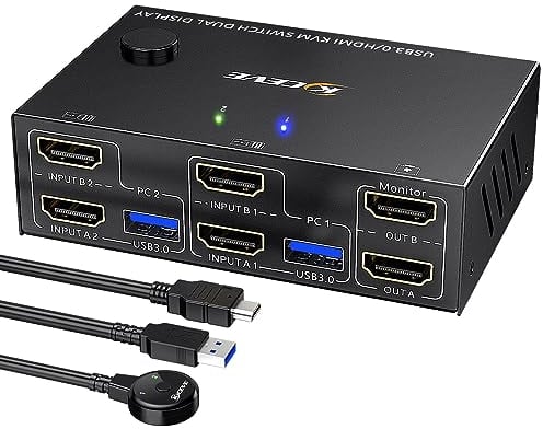 USB 3.0 HDMI KVM Switch 2 PC 2 Monitore 4K@60Hz 2K@144Hz, Simulation EDID, MLEEDA 2 PC 2 Monitor Switch mit 4 USB 3.0 Ports für Tastatur Maus, Kabelfernbedienung und Kabel Inbegriffen