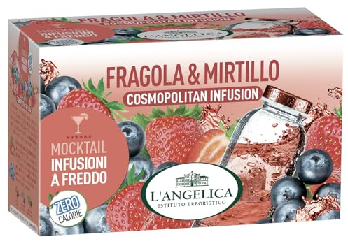 L'Angelica Tisana Mocktail Fragola&Mirtillo, Tisana Cosmopolitan Infusion, Tisane Fredde Zero Calorie, Tisana alla Fragola e Mirtillo, 10 Confezioni da 18 Filtri