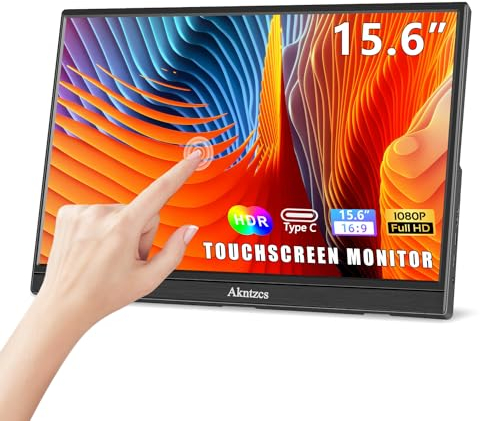 Akntzcs Portable Monitor Touchscreen - 15,6 Zoll Tragbarer Monitor Touch Screen FHD 1920x1080P HDR IPS-Bildschirm, HDMI USB-C Externer Monitor für Laptop Telefone PCs PS4 PS5 Switch Ras Pi