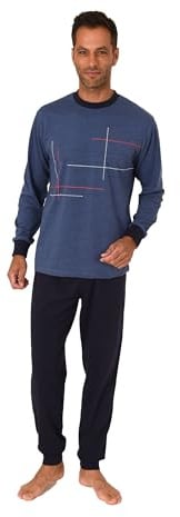 Normann Eleganter Herren Langarm Schlafanzug Pyjama mit Bündchen und Frontprint, Farbe:blau, Größe:50