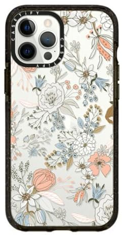 CASETiFY Impact Schutzhülle für iPhone 12 Pro Max, abstraktes modernes Korallenweiß, Pastellfarben, rustikales Blumenmuster, klares Schwarz, CTF-4722056-16003993
