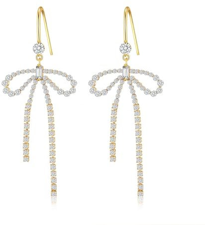 Goiern 18K Modeschmuck Damenmode Elegante Ohrringe eingelegter Zirkon Big Bow Anhänger Ohrringe Weihnachtsfeier Bankett Vergoldet Ohrringe Schmuck Ohrringe S925 Silbernadel