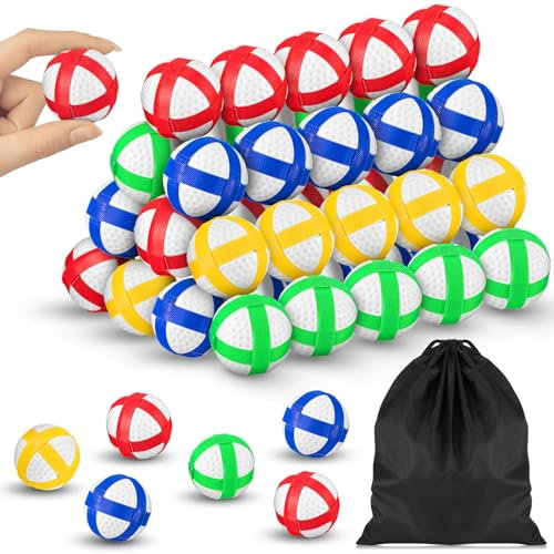 Simgoing 60 Pcs Mini Sticky Golf Balls for Fabric Dart Board, Dart Hook and Loop Balls Safe Sport Game Accessories with Storage Bag for Teens Indoor Outdoor Party Games