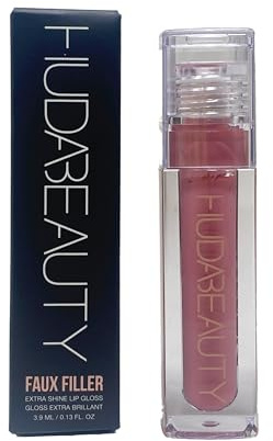 Huda Beauty Faux Filler Extra Shine Lip Gloss, Sugar Baby (rosa chiaro), 3,7 g/3,9 ml