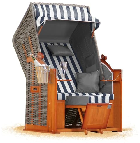 Strandkorb Hanse Ostsee 1 Sitzer Klassik 100cm breit - Volllieger bereits montiert inkl. Strandkorbrollen ideal für Zuhause, Balkon und Terrasse