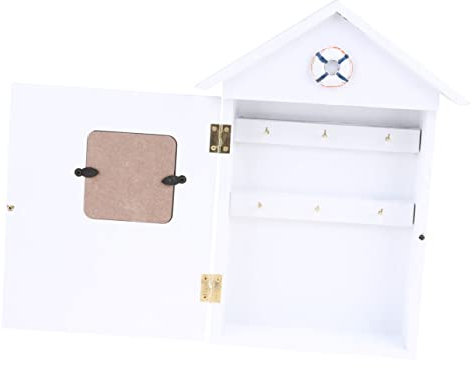 SEWACC Schlüsselkasten Holz Hausschlüssel Organizer Wandhalter Mit Haken Hausform Mediterran Schlüsselbox Für Flur Küche