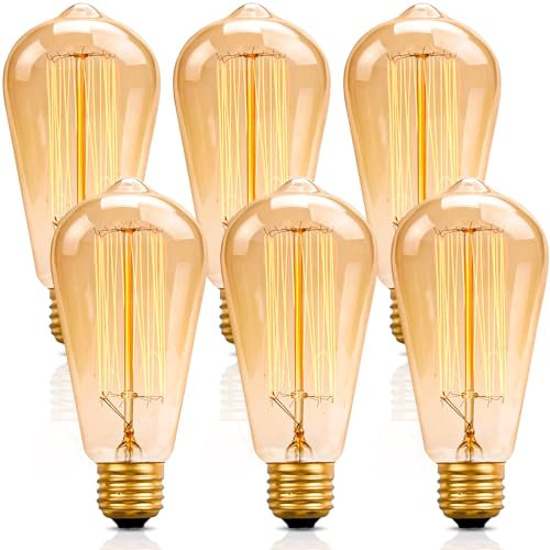 Ledivion Vintage Edison Light Bulb, E27 Screw Bulb Dimmable, 60W Squirrel Cage Filament Bulb, Warm Whtie 2700K, 6 Packs