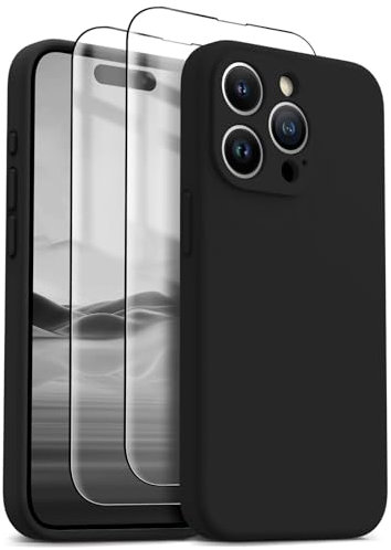 HIKII for iPhone 15 Pro Max Case, Upgraded Silicone Shockproof [2 Pack Screen Protectors] [Compatible with Magsafe] [Camera Protection], Anti-Scratch Microfiber Lining, 6.7 inch, Black