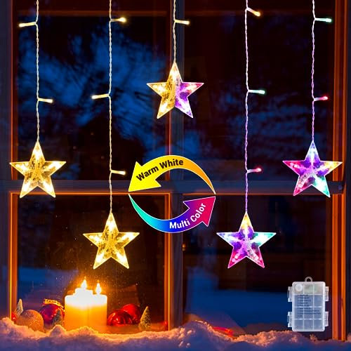 GlobaLink Christmas Window Lights 5 Stars 36 LEDs Battery Powered Colour Changing Star Curtain Lights with 8 Modes Timer IP44 Waterproof Star Fairy Lights for Home Window Xmas Wedding Party