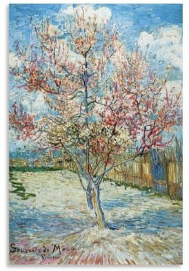 QINGYUAN Vincent Van Gogh Pfirsichbäume in Blüte, Poster, Heimdekoration, Poster, Wandkunst, Schlafzimmer, dekorativ, ästhetisch, 40 x 60 cm