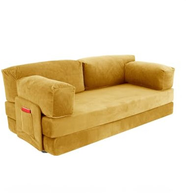Generisch Modulares Sofa mit Schlaffunktion, Teddy Sofas Samt und Cord, Teddy Sofas, Sofabett, Monolid Sofa Wuuh Senf