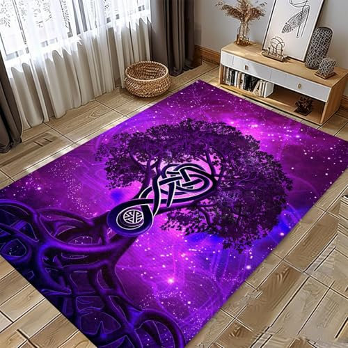 Wohnzimmer Teppich Lila Baum Des Lebens - Outdoor Flur Schlafzimmer Keltischer Knoten Der Wikinger - Küche Modern Kinderzimmer Flauschig Weich Waschbarer Bettvorleger 60X80Cm