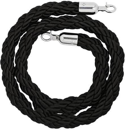 Rungenseil Gedrehtes Seil Barrier Rope， 1/1,5/2/2,5/3 m Warteschlangen-Absperrseile mit silbernem Haken, Seil zur Kontrolle der Menschenmenge, geflochtenes Hanfseil als Warteschlangenteiler(Black,2.5M