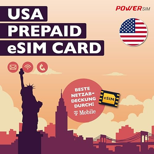 Power SIM Prepaid-Karte für die USA, Beste Netzabdeckung durch T-Mobile, mit E-Mail, WLAN und Telefonie (10 Tage eSIM)