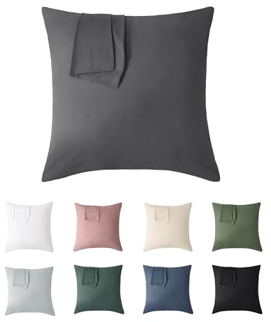 Jellymoni Kissenbezug 80x80 Baumwolle 2er Set Kissenbezüge Grau Oeko-Tex aus 100% Gewaschene Baumwolle Kopfkissenbezug mit Verstecktem Reißverschluss Weich 2 Stück Kissenhülle für Kissen 80x80cm