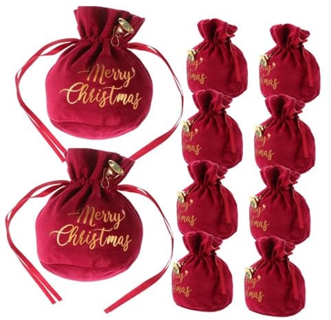 KOMBIUDA 10stücke Weihnachten Geschenktüten Kordelzug Wiederverwendbare Candy Bags Für Festliche Anlässe Für Süßigkeiten Und Party-