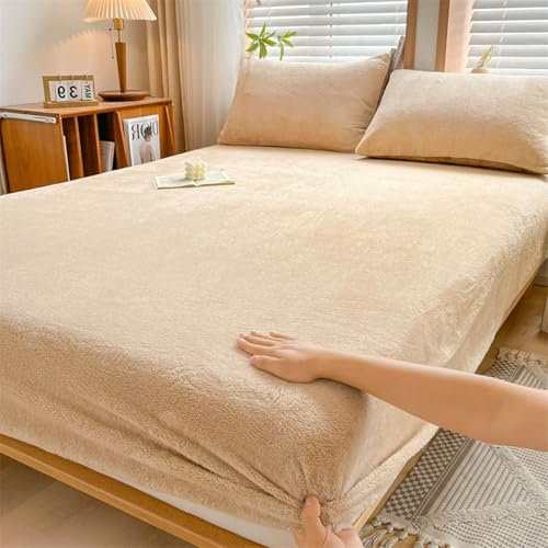 Mesnt Spannbetttuch 180x200, Einfarbig Bettwäsche Spannbetttuch aus Samt Weich und Knitterfrei, Bequem, Khaki