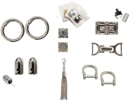 Generico Kit Ganci e Chiusure per Borse Fai da Te – 21 Pezzi in Metallo – Disponibile in Oro, Argento e Gunmetal (Argento)