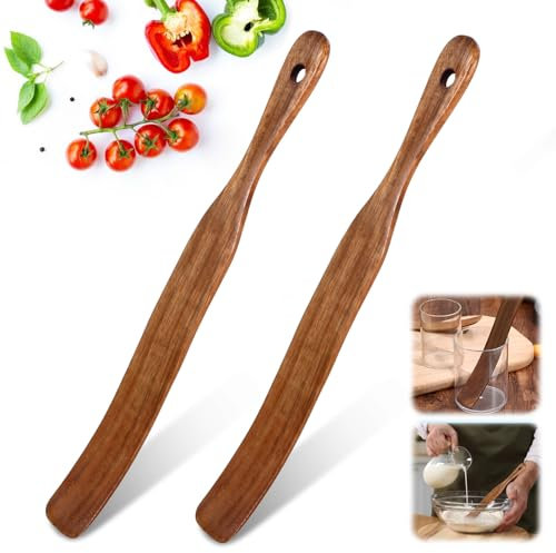 Ouligay Lot de 2 spatules fines en bois de 28,9 cm - Cuillère à mélanger - Bâton de mélange pour débutant au levain - Spatule à pain en bois - Outils de cuisine