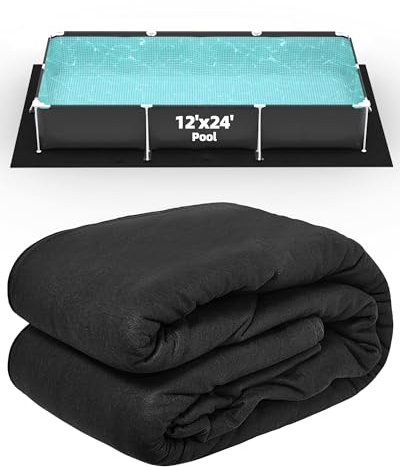 Poolergetic 12 x 24 Foot Rectangle Pool Liner Pad for Above Ground Pools, Under Pool Mat Prevents Puncture, Weed Barrier, Extend Liner Life, Black