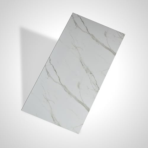 PVC Wandpaneel – 60x120 cm, Wasserfest, UV-beständig, B1-zertifiziert – Glänzende Wandverkleidung für Küche, Bad, Büro & Gewerbe (Calacatta Weiß)