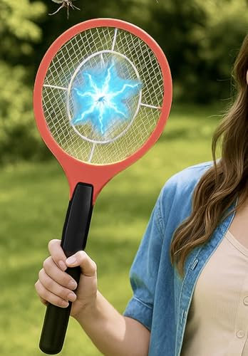 IPEA Raqueta eléctrica para mosquitos pequeña – 18 cm x 46 cm – Raqueta contra moscas e insectos voladores para casa, jardín, camping – Funciona con 2 pilas AA (no incluidas) – Súper ligera y portátil