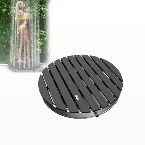 UISEBRT Gartendusche Außendusche aus WPC und Aluminium - Mobile Bodendusche Solardusche Campingdusche - Fontänenhöhe bis 4m einstellbar - für Pool Garten Terrasse (Rund - Anthrazit)