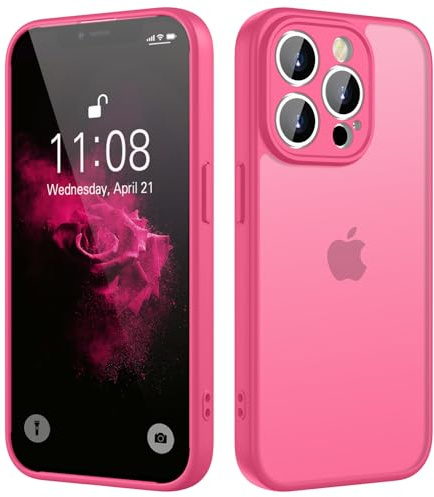 KPPIT for iPhone 13 Pro case,Rose red | Shockproof Military Grade Drop Protection, Frosted Translucent