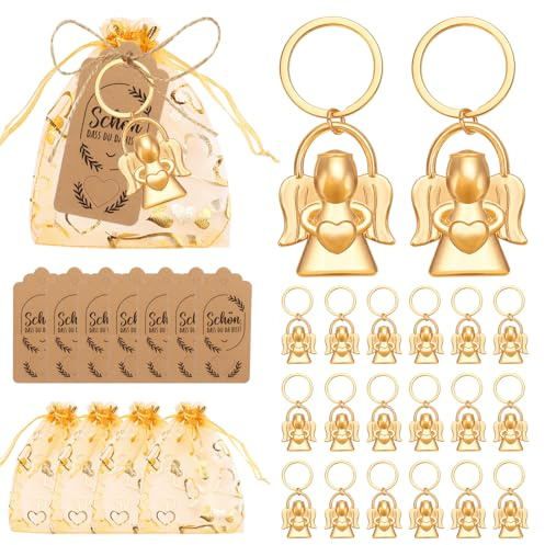 30 Stück Geburtstag Schutzengel Gold, Glücksbringer Engel Herz Anhänger, Engel Schlüsselanhänger Perlen Set, Gastgeschenke Schutzengel Anhänger for Hochzeit Verlobun Abschiedsgeschenk (Gold)