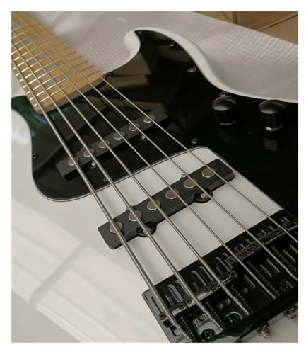 Guitare basse blanche à 6 cordes avec manche en érable, incrustation nacrée et micros Active SS (basse à 6 cordes)