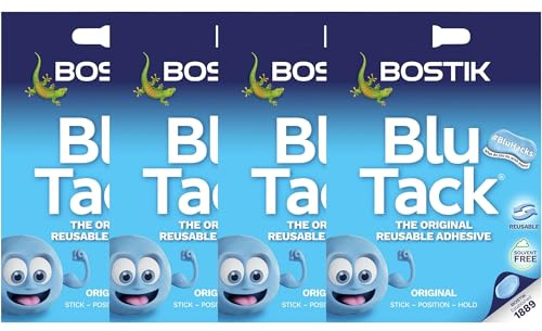 4x Bostik Blu Tack 60g – Original Reusable Adhesive for Home, Office, DIY | Alternative to Pins & Tape | Smart BluHacks Putty