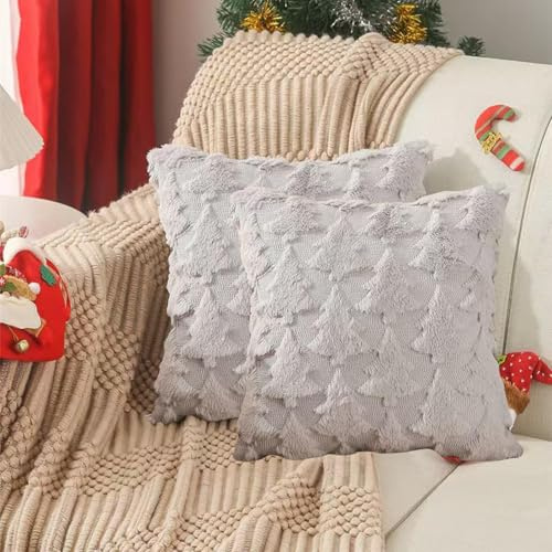 2 Stück Weihnachten Kissenbezug Home Deko 40 45 50 cm Weihnachtsdeko Kissenüberzug Winter Weicher Plüsch Kissenhülle Zierkissenbezüge Sofa Auto Bett Weihnachtskissenbezug (Grau, 30 x 50 cm, 2 Stück)