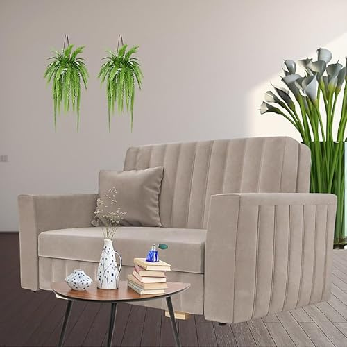 Agritrade AK Viva Glam II 2 Seater Sofa Bed with Storage Modern Design Sinuous Springs Solid Wooden Legs Beige