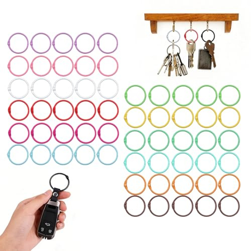 Buchringe Set 60 Stück Metall Ringe 30mm Außendurchmesser 25mm Innendurchmesser 12 Farben Sortierhilfe für Karten Schlüssel Scrapbooking DIY Projekte