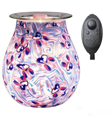 Wax Lume Electric Wax Burner with Hand-Pressed Artisan Lamp Shade – Smart Timer & Dimmer, Strong Scent Throw, Flameless Wax Melt Warmer, Removable Dish for Women, Mum, Auntie