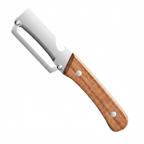Stainless Steel Vegetable Peeler with Wooden Handle – Multi-Functional Ergonomic Potato Peeler & Fruit Slicer, Sharp Blade for Carrot, Apple, Kiwi, Orange, Easy Grip Portable Kitchen Tool with Bottle