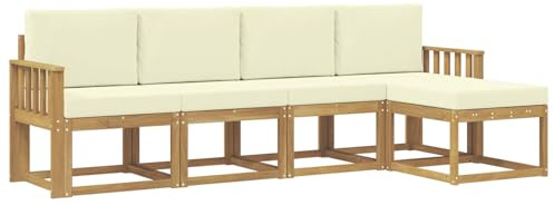 vidaXL Outdoor-Sofagarnitur mit Kissen 5 pcs Weiß und Creme, Garten Sofa Set, Moderne Möbel für draußen, Robustes Sitzen für Terrasse, Garten und Balkon, schicker Akazien Lounge