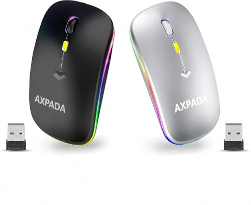 AXPADA Wireless mouse for laptop, Bluetooth Mouse Rechargeable, LED Slim Ultra-Thin 1600 DPI Mini 2.4G Silent Optical Cordless Bluetooth Mouse Mice Compatible with PC, Laptop, Mac, Windows (Black)