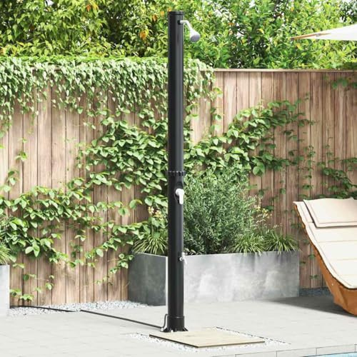 sephironlbb Douche solaire extérieure noire 217 cm en PVC et aluminium avec pommeau de douche réglable pour jardin, terrasse, piscine, jacuzzi, accessoires et utilisation estivale