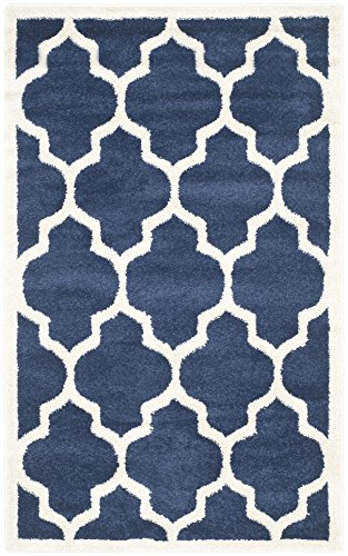 SAFAVIEH Amherst Collection Accent Rug - 3' x 5', Navy & Beige, Moroccan Trellis Design, Non-Shedding & Easy Care, Ideal for High Traffic Areas in Entryway, Living Room, Bedroom (AMT420P)