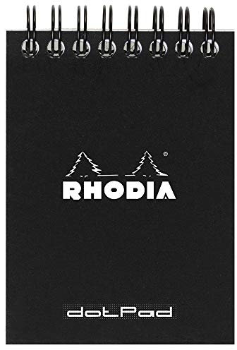 Rhodia 115039C Notizblock (A7, Doppelspirale Lineatur, dot, 80 Blatt) 1 Stück schwarz