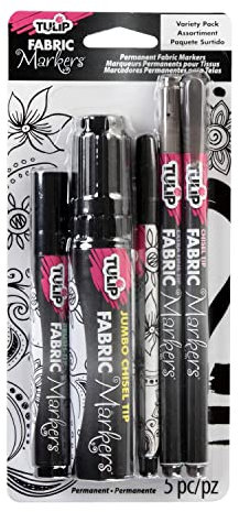 Tulip Fabric Markers Mix Tips Black 5pcs, Materiales sintéticos, Negro, 3.9 x 11.52 x 23.59 cm