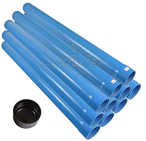 Agora-Tec® 3 Zoll DN 80 Brunnenrohr - Set (10 Meter) mit 8 Meter Vollwandrohr, Endkappe und 2 Meter Filterrohr mit Einer (Schlitzweite: 0.5mm)