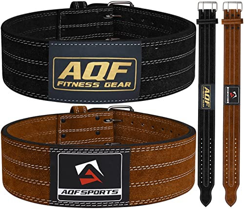 AQF Gewichthebergürtel 4 Leder Gepolsterte Kraftraining Gürtel, Lendenwirbelstütze Gürtel Mit Wildlederfutter 10mm dick Stahl Schnalle Trainingsgürtel, Bodybuilding Gürtel Herren Damen (XXL, Schwarz)