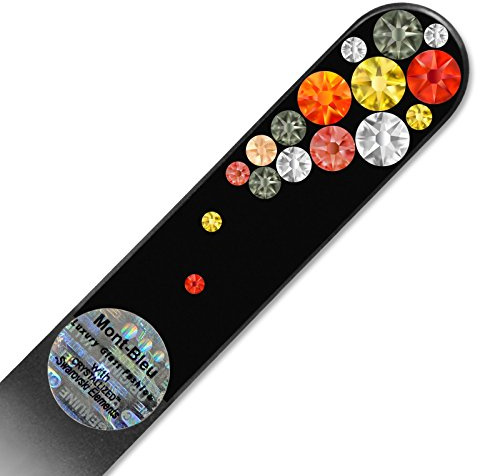 Mont Bleu Crystal Nail File with Swarovski Elements, Hand Made, Czech Tempered Glass, Lifetime Guaranty, in Suede Sleeve (Fireopal)