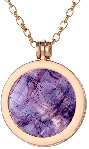 Morella Damen Halskette Gold 70 cm Edelstahl und Anhänger mit Edelstein Amethyst Coin 33 mm Chakren Scheibe in Schmuckbeutel