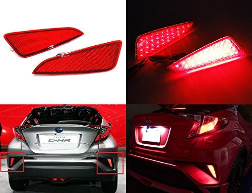 2x Red Lens Rear Bumper Reflector LED Fog Tail Stop Brake Light DRL For 2016+ C-HR