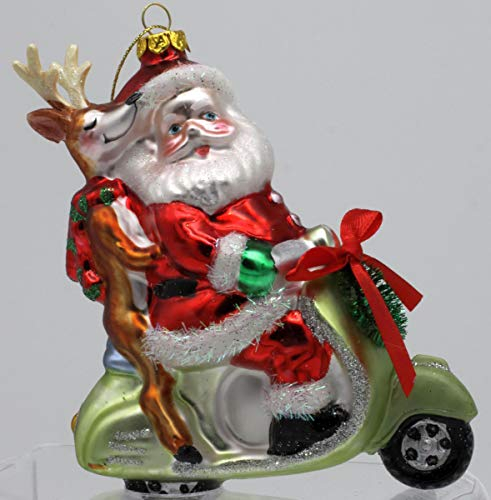 condecoro Weihnachtsmann mit Rentier Christbaumschmuck Roller Christbaumkugel