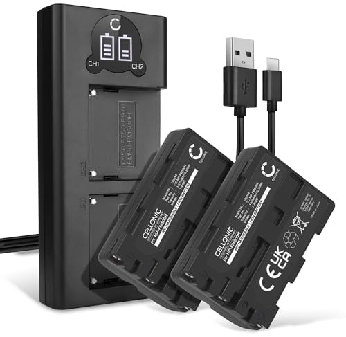 CELLONIC, Akku für Kamera, kompatibel mit Sony NP-FM500H, DSLR-A200 (α200) (7.2V - 7.4V, 1400mAh) 2 Stück + Dual Ladegerät